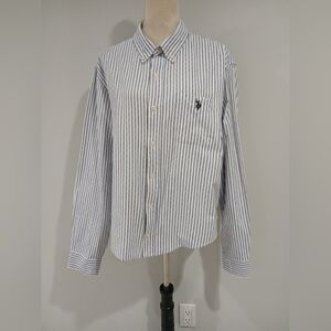 U.S. Polo Assn Cropped Button Up Shirt XL Striped Upcycled Career Preppy Boho